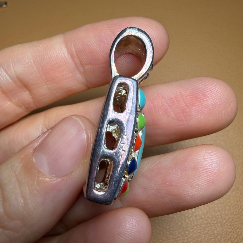 Vintage Style Sterling Silver Tone Turquoise Multi-Gemstone Pendant - Picture 4 of 9